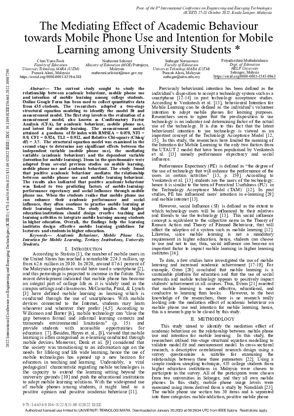 (PDF) The Mediating Effect of Academic Behaviour towards Mobile Phone ...
