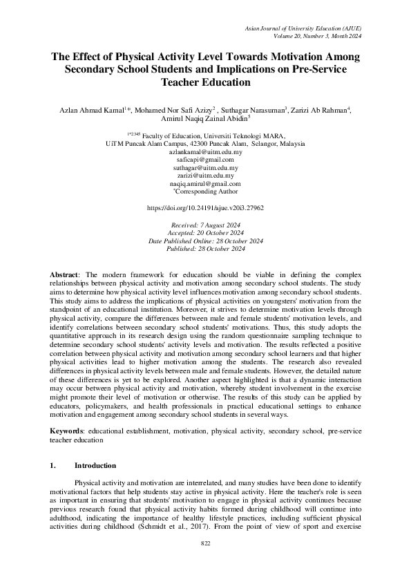 (PDF) The Effect of Physical Activity Level Towards Motivation Among ...
