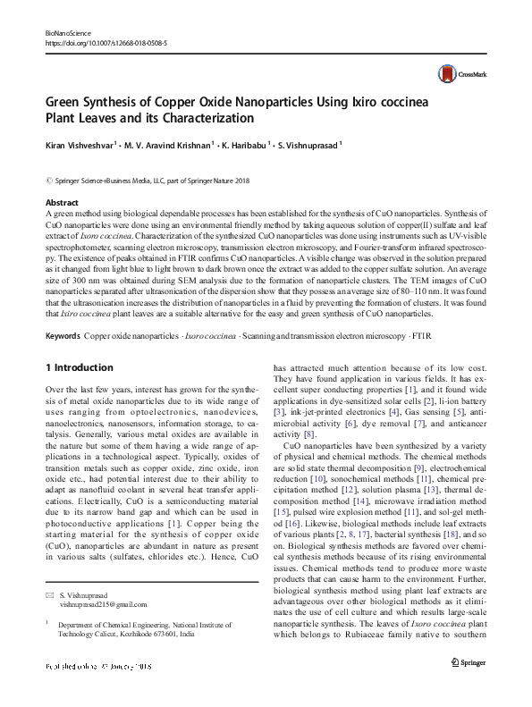 (PDF) Green synthesis of copper oxide nanoparticles using Ephedra Alata ...