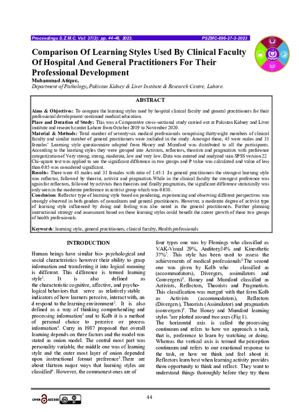(PDF) Comparison Of Learning Styles Used By Clinical Faculty Of ...