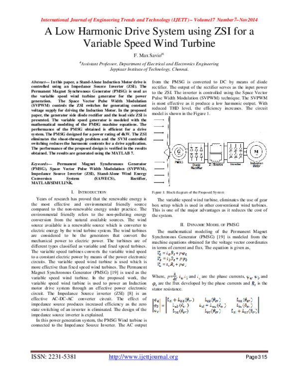 (PDF) A Low Harmonic Drive System using ZSI for a Variable Speed Wind ...