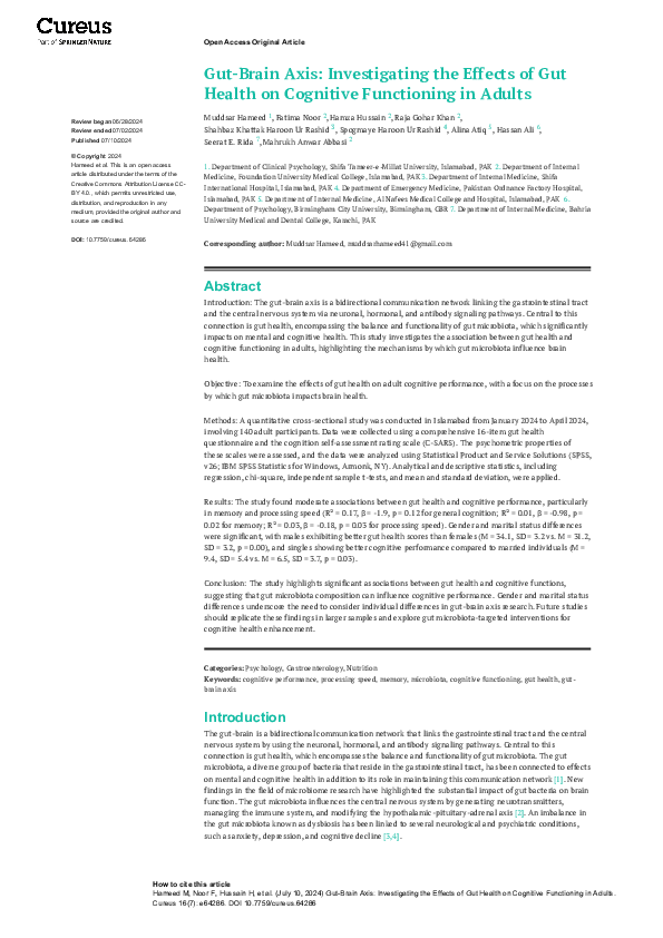 (PDF) Gut-Brain Axis: Investigating the Effects of Gut Health on ...