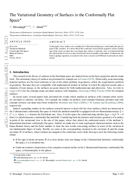 (PDF) The Variational Geometry of Surfaces in the Conformally Flat Space