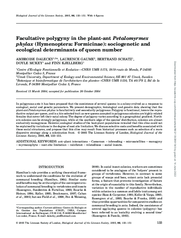 (PDF) Facultative polygyny in the plant-ant Petalomyrmex phylax ...