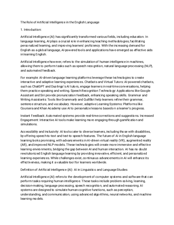 (PDF) The Role of Artificial Intelligence in the English Language