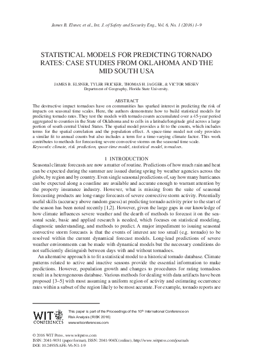 (PDF) Statistical models for predicting tornado rates: Case studies ...