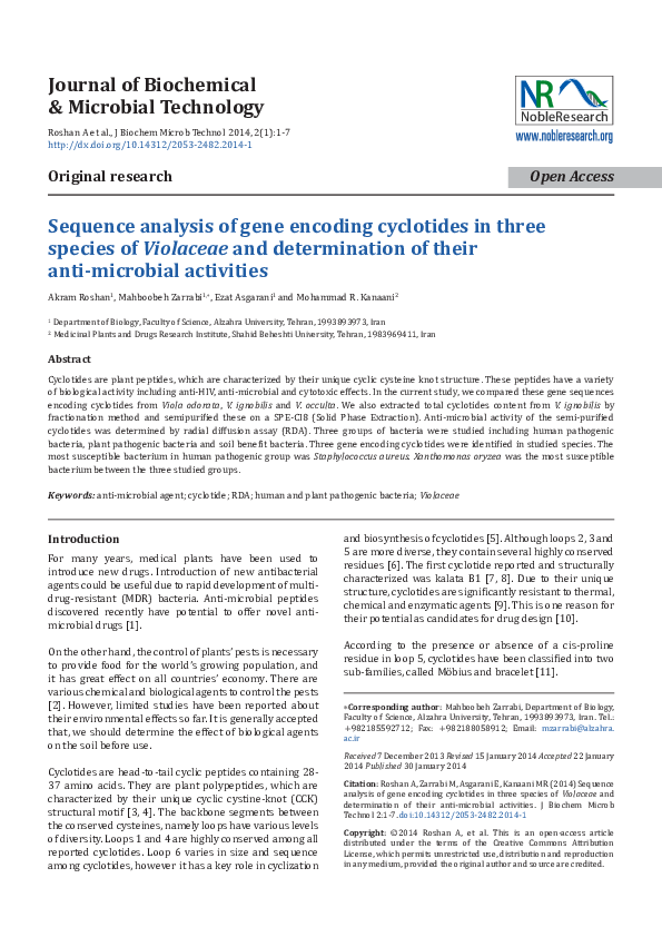 (PDF) Sequence analysis of gene encoding cyclotides in three species of ...