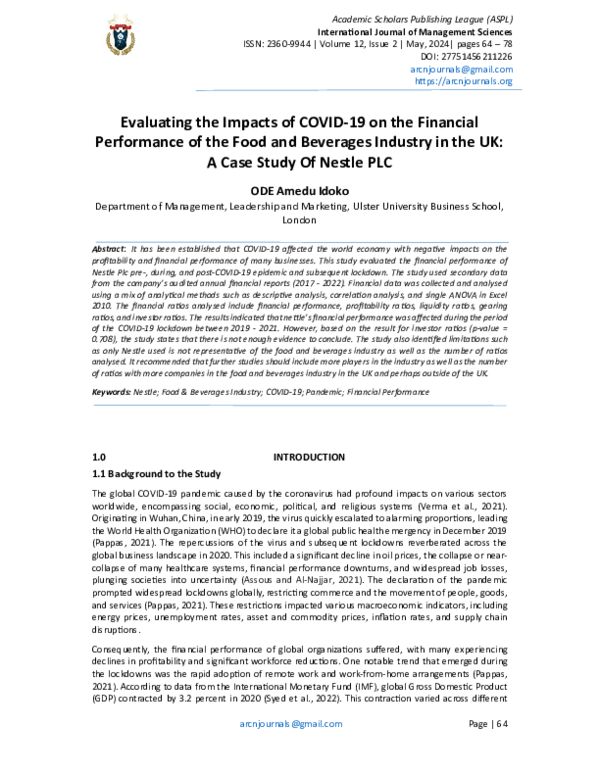 (PDF) Evaluating the Impacts of COVID-19 on the Financial Performance ...