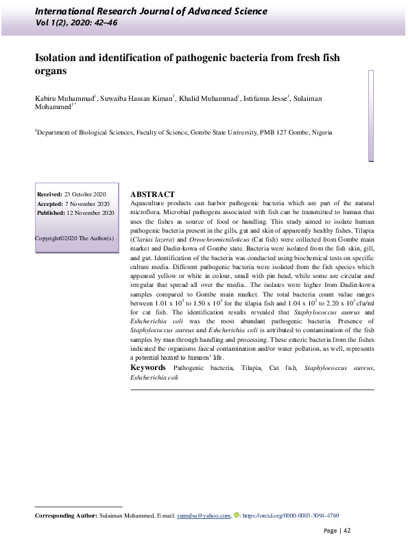 (PDF) Isolation and identification of pathogenic bacteria from fresh ...