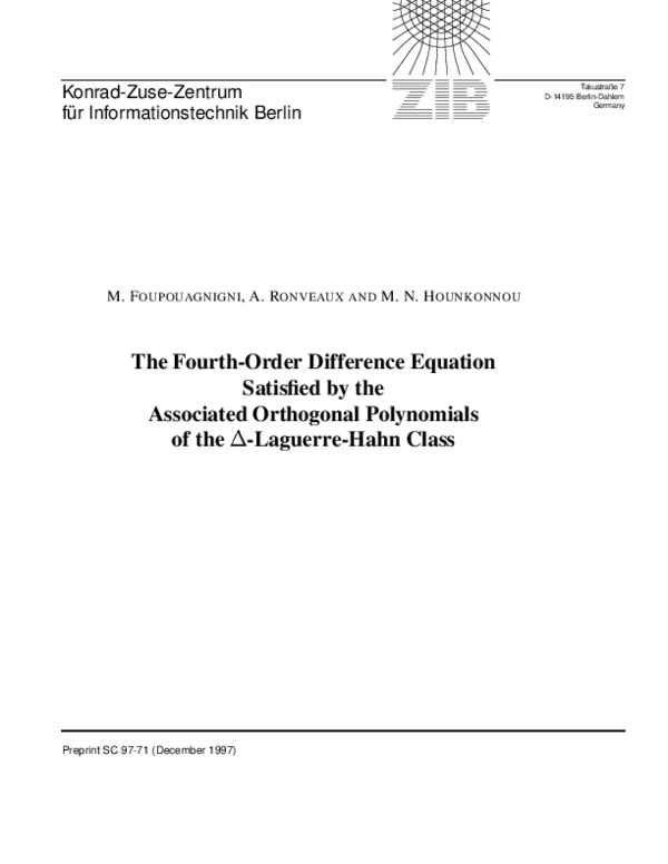 (PDF) The Fourth-order Difference Equation Satisfied by the Associated ...