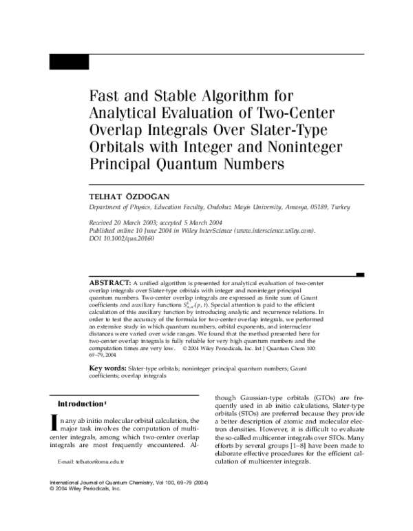 (PDF) Fast and stable algorithm for analytical evaluation of two‐center ...