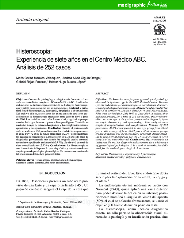 (PDF) Histeroscopia: Experiencia de siete años en el Centro Médico ABC ...