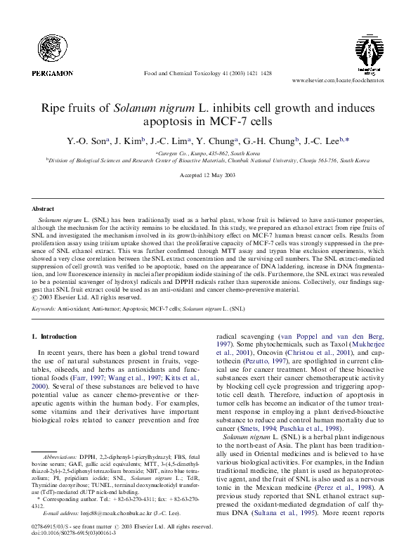 (PDF) Ripe fruits of Solanum nigrum L. inhibits cell growth and induces ...