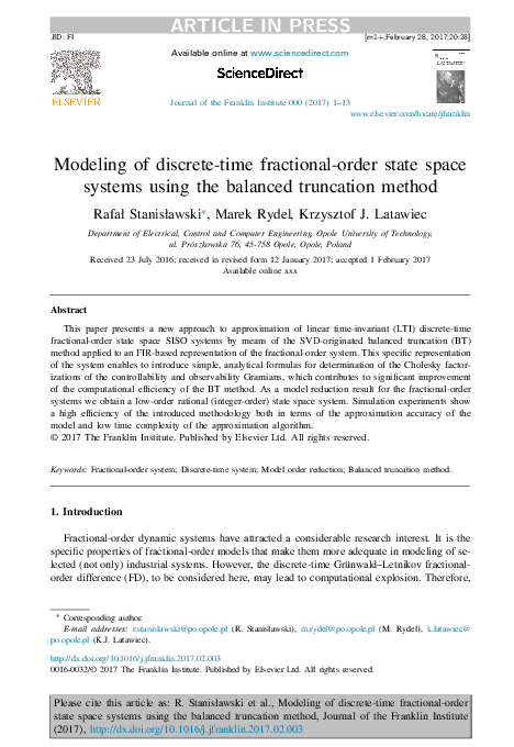 (PDF) Modeling of Discrete-Time Fractional-Order State Space Systems ...
