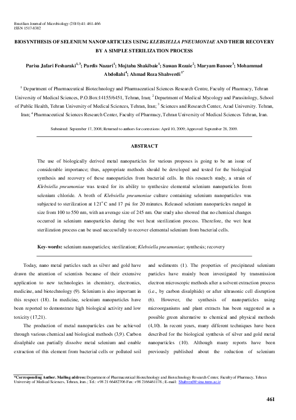 (PDF) Biosynthesis of selenium nanoparticles using Klebsiella ...
