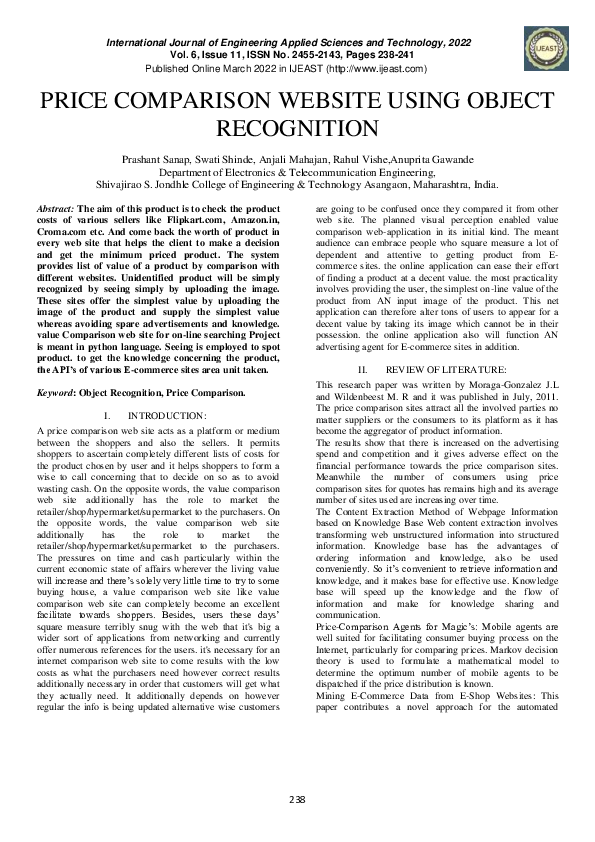 (PDF) Price Comparison Website Using Object Recognition