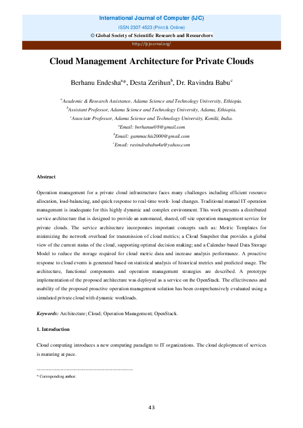 (PDF) Cloud Management Architecture for Private Clouds