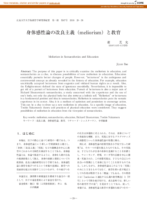 (PDF) Meliorism in Somaesthetics and Education