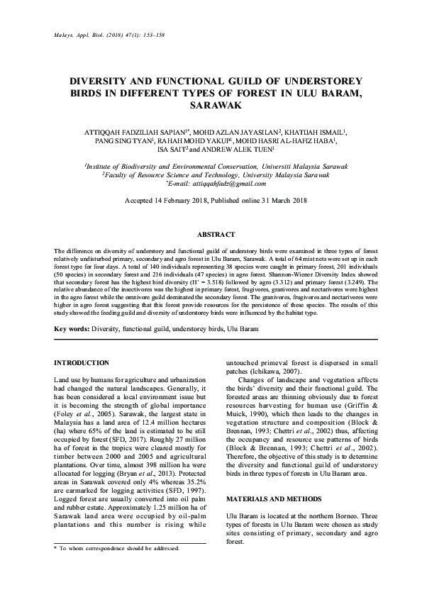 (PDF) Diversity and Functional Guild of Understorey Birds in Different ...