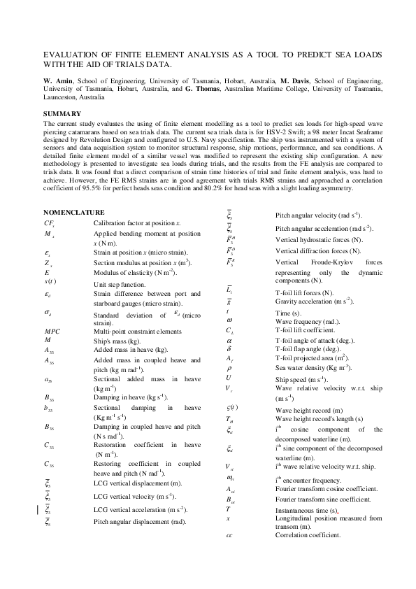 (PDF) Evaluation of Finite Element Analysis as a Tool to Predict Sea ...