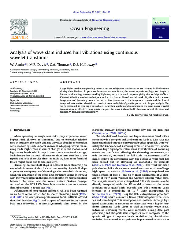 (PDF) Analysis of wave slam induced hull vibrations using continuous ...