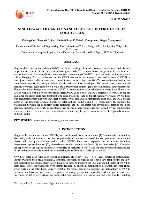 (PDF) Single-Walled Carbon Nanotubes for Heterojunction Solar Cells