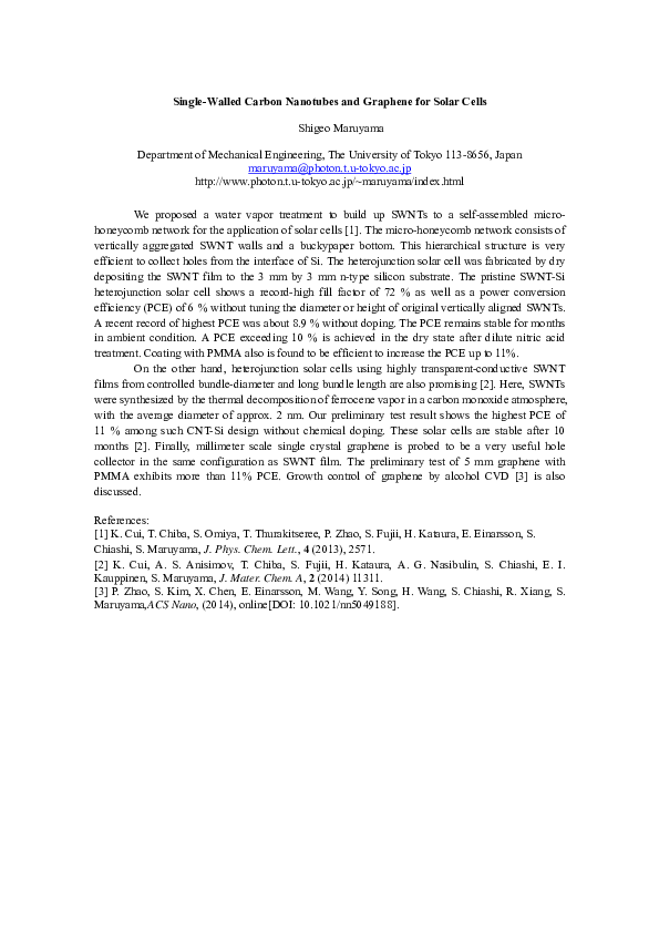 (PDF) Structured Single-Walled Carbon Nanotubes and Graphene for Solar ...