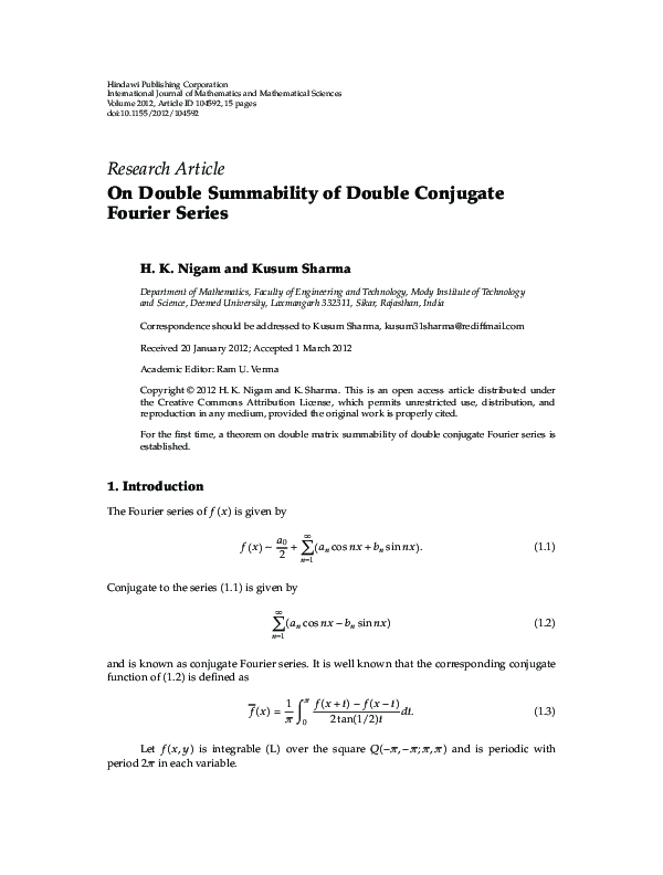 (PDF) On Double Summability of Double Conjugate Fourier Series