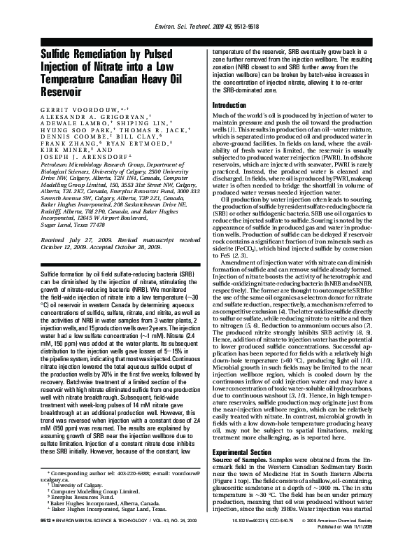 (PDF) Sulfide Remediation by Pulsed Injection of Nitrate into a Low ...