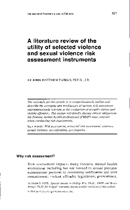(PDF) A Literature Review of the Utility of Selected Violence and ...