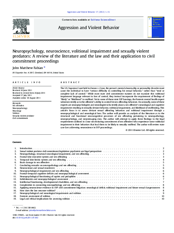 (PDF) Neuropsychology, neuroscience, volitional impairment and sexually ...