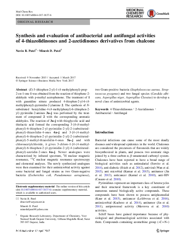 (PDF) Synthesis and Evaluation of the Antibacterial and Antitubercular ...