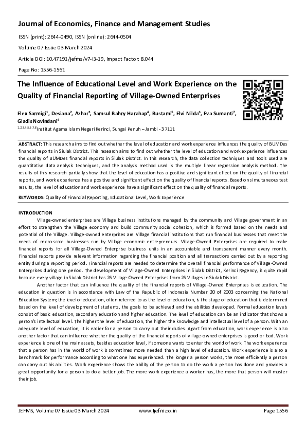 (PDF) The Influence of Educational Level and Work Experience on the ...