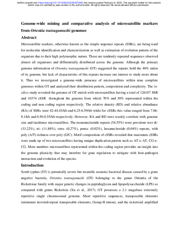 (PDF) Genome-wide mining and comparative analysis of microsatellite ...