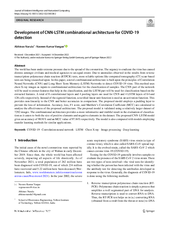 (PDF) Development of CNN-LSTM combinational architecture for COVID-19 ...