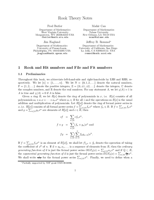 (PDF) Rook Theory Notes