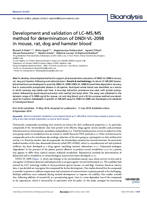 (PDF) Development and validation of LC–MS/MS method for determination ...
