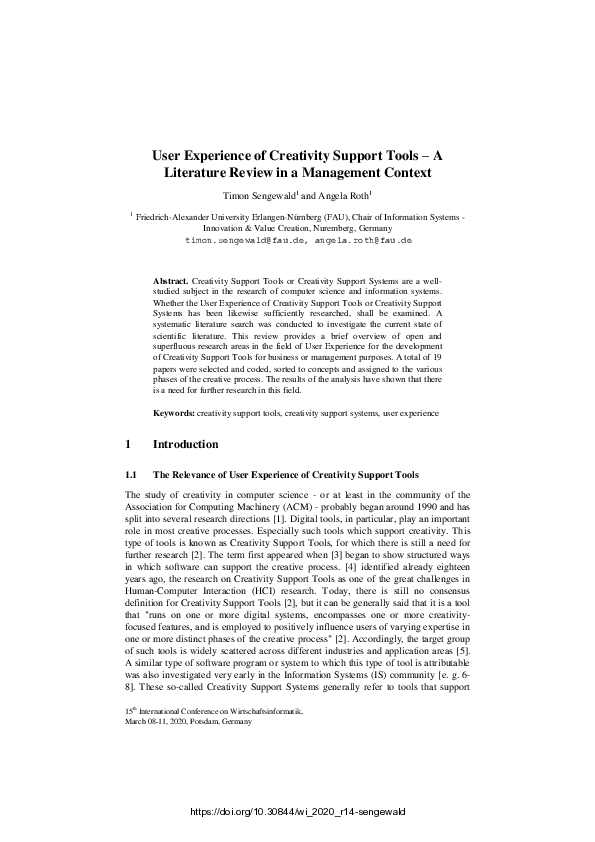 (PDF) User Experience of Creativity Support Tools – A Literature Review ...