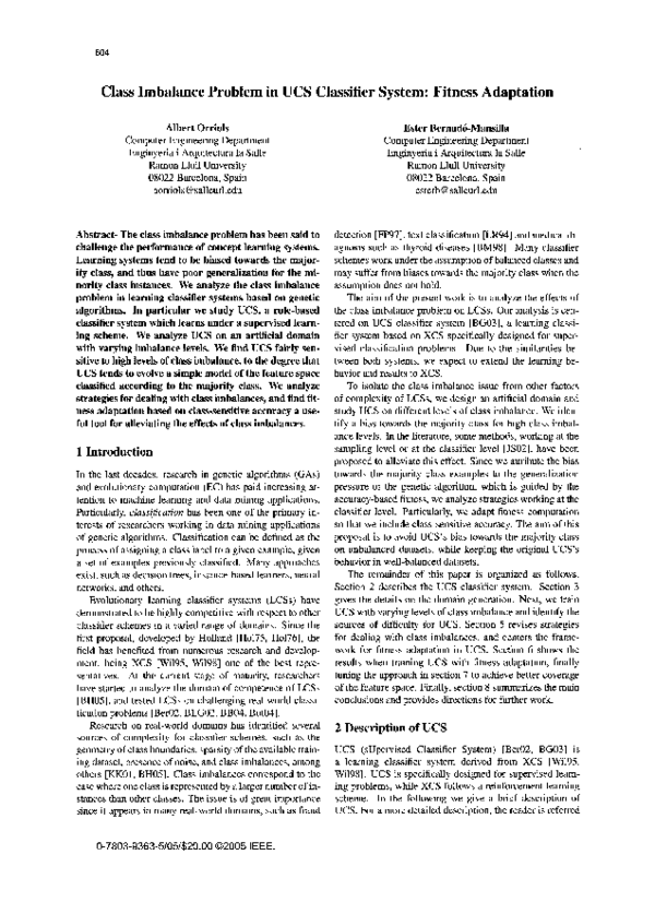 (PDF) Class Imbalance Problem in UCS Classifier System: Fitness Adaptation