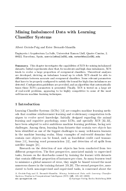 (PDF) Mining Imbalanced Data with Learning Classifier Systems