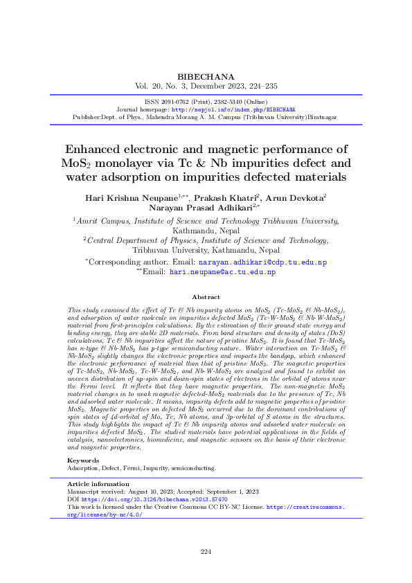 (PDF) Electronic and magnetic performance of MoS2 monolayer via Tc & Nb ...