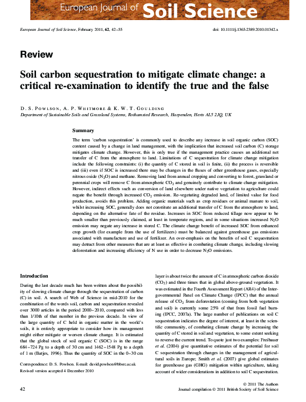 (PDF) Soil carbon sequestration to mitigate climate change: a critical ...