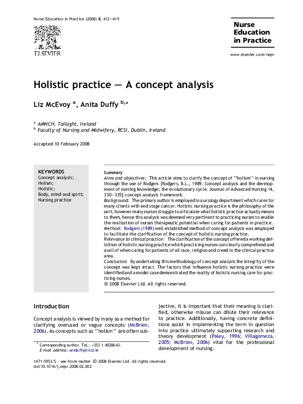 (PDF) Holistic practice – A concept analysis