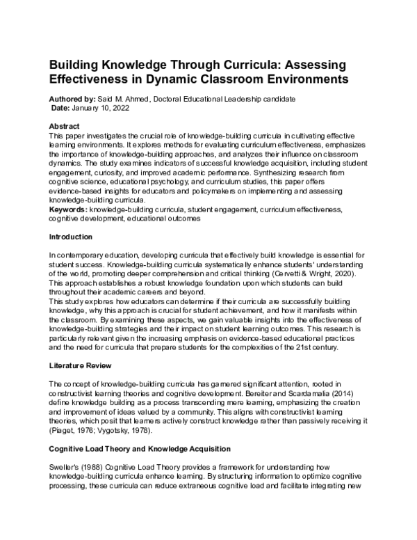 (PDF) Building Knowledge Through Curricula: Assessing Effectiveness in ...