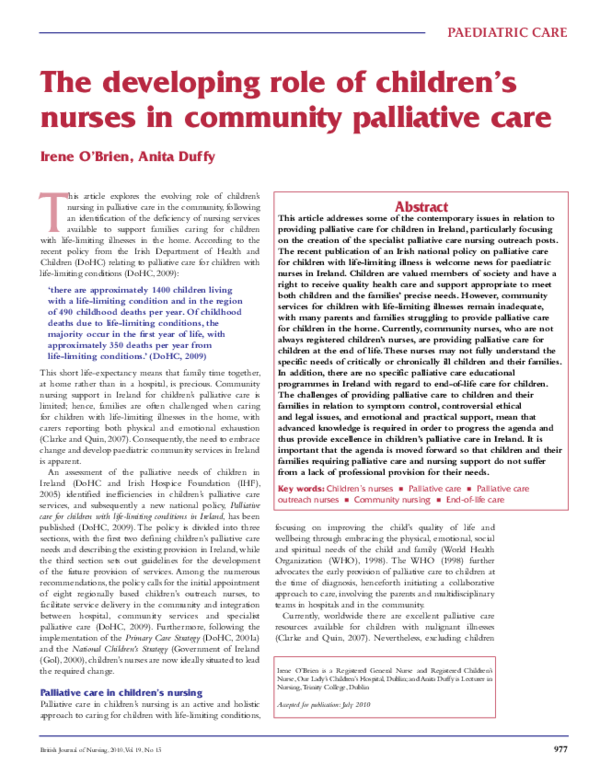 (PDF) The developing role of children's nurses in community palliative care