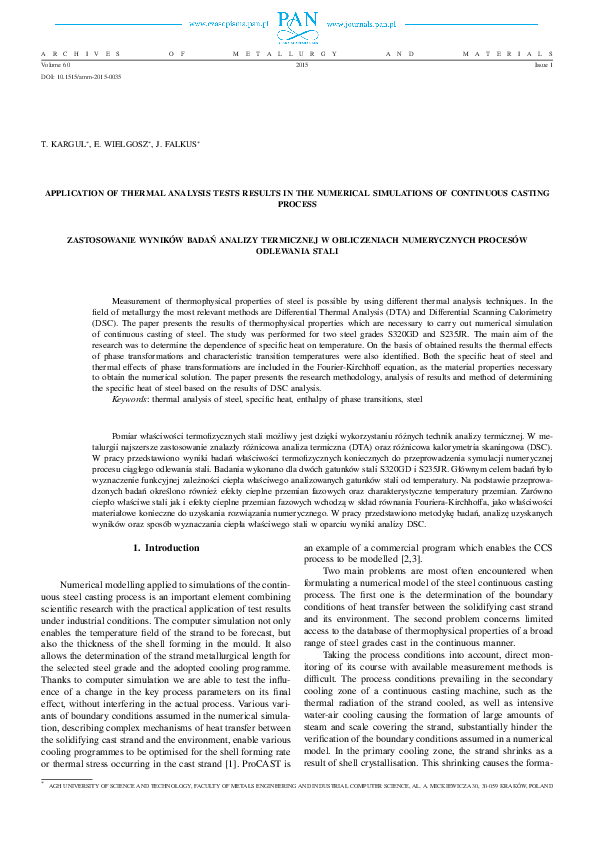 (PDF) Application of Thermal Analysis Tests Results in the Numerical ...