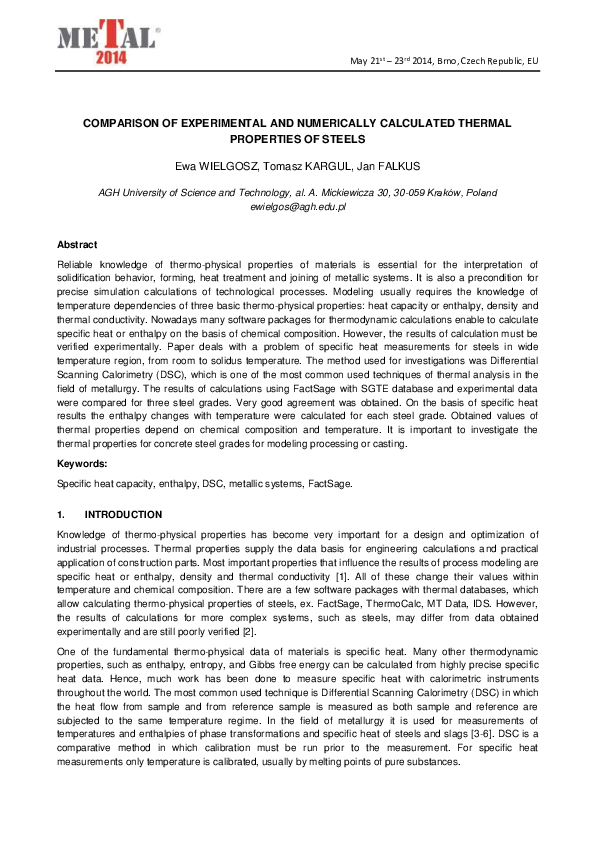 (PDF) Comparison of Experimental and Numerically Calculated Thermal ...
