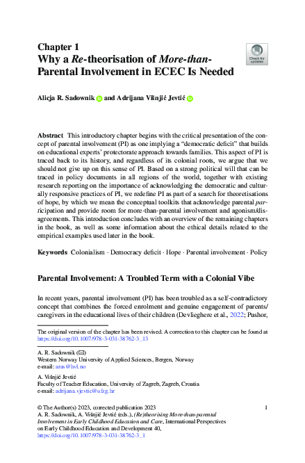 (PDF) Why a Re-theorisation of More-than-Parental Involvement in ECEC ...