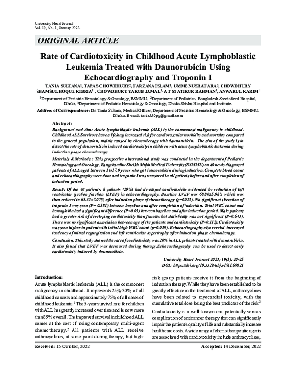 (PDF) Rate of Cardiotoxicity in Childhood Acute Lymphoblastic Leukemia ...