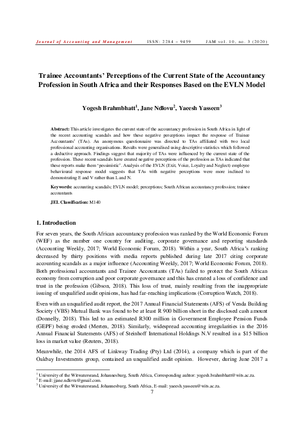 (PDF) Trainee Accountants’ Perceptions of the Current State of the ...